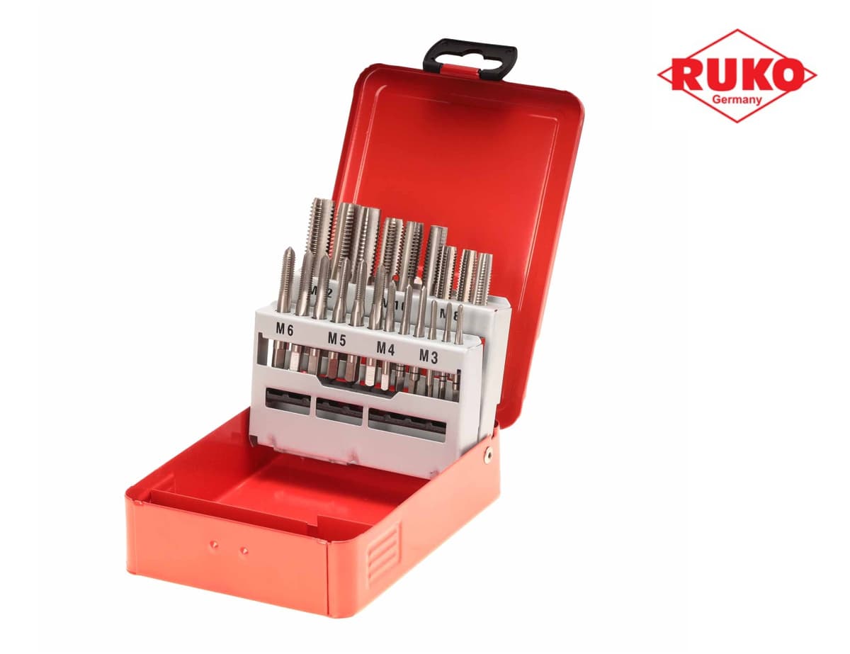 Набор комплектных метчиков RUKO 21 предмет M3-M12 HSS-G DIN352 245001