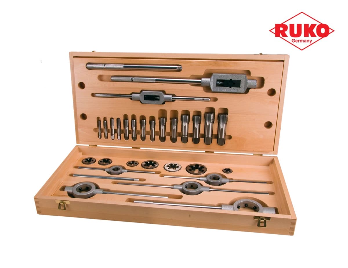Набор метчиков и плашек RUKO 28 предметов G(BSP) 1/8"-1,0" HSS 245074