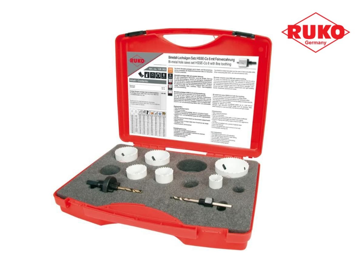 Набор коронок RUKO Bi-metall 8 предметов EK2 22-68 мм HSSE-Co8 126302