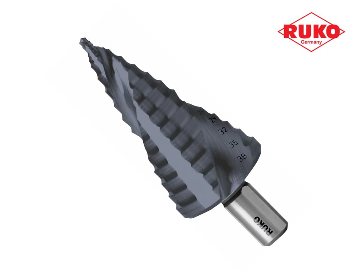 Сверло ступенчатое по металлу RUKO UltimateCUT FlowStep HSS-G RUnaTEC 6,0-38,0 мм 12 ступ. L=101 мм d=10 мм101653P