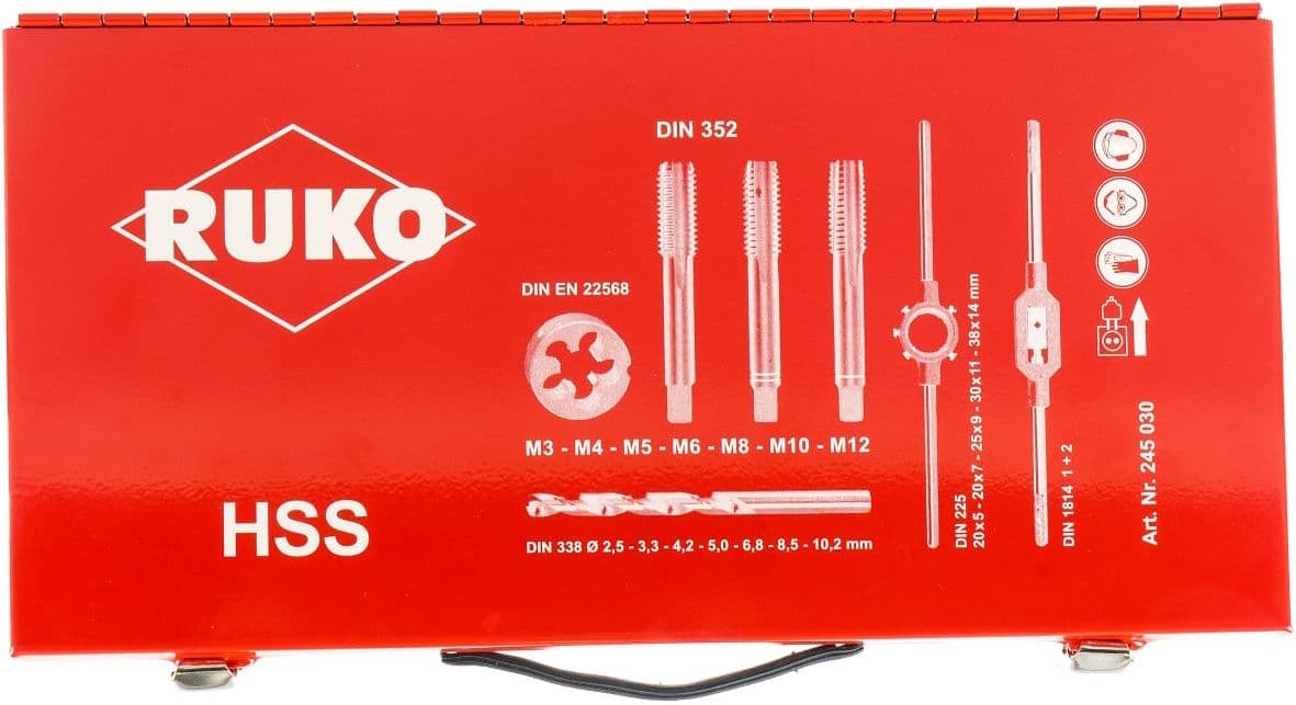Набор метчиков и плашек RUKO44 предмета HSS-G M3-M12 245030