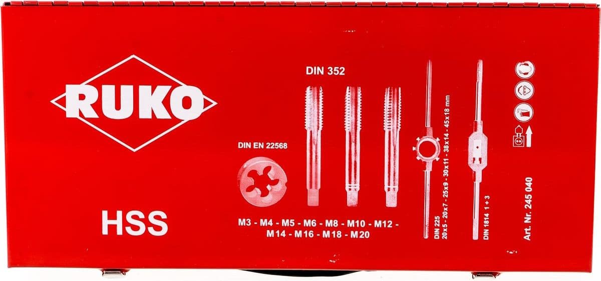 Набор метчиков и плашек RUKO 54 предмета HSS-G M3-M20 245040