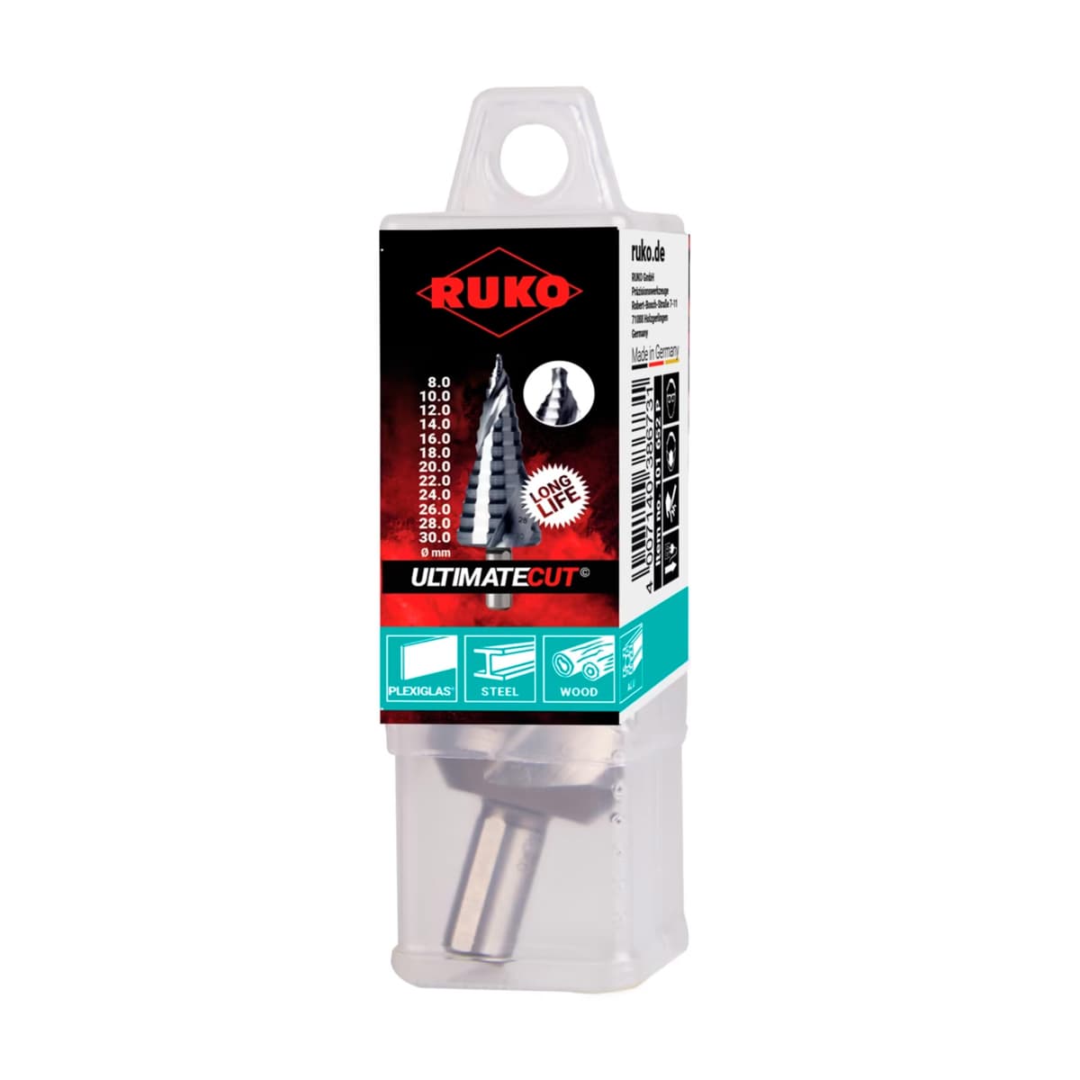 Сверло ступенчатое по металлу RUKO UltimateCUT FlowStep HSS-G 8,0-30,0 мм 12 ступ. L=94,5 мм d=10 мм 101652