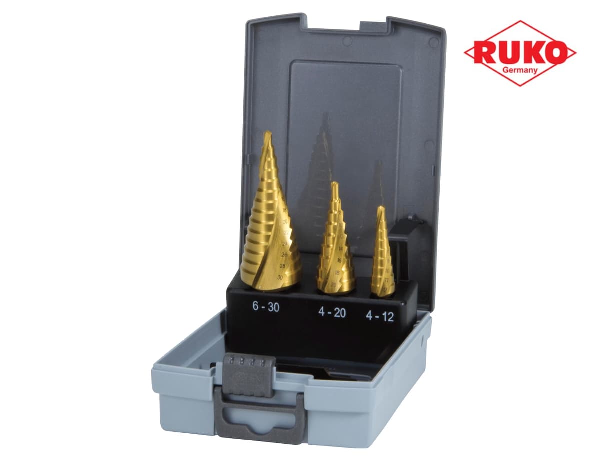 Набор ступенчатых сверл RUKO NextGeneration HSS-G TiN 4-12/4-20/4-30 мм 3 шт 101026TRO