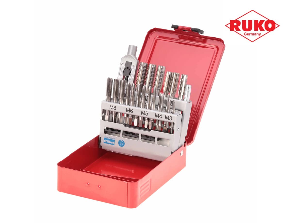 Набор комплектных метчиков RUKO 22 предмета M3-M12 HSSE DIN352 245002E