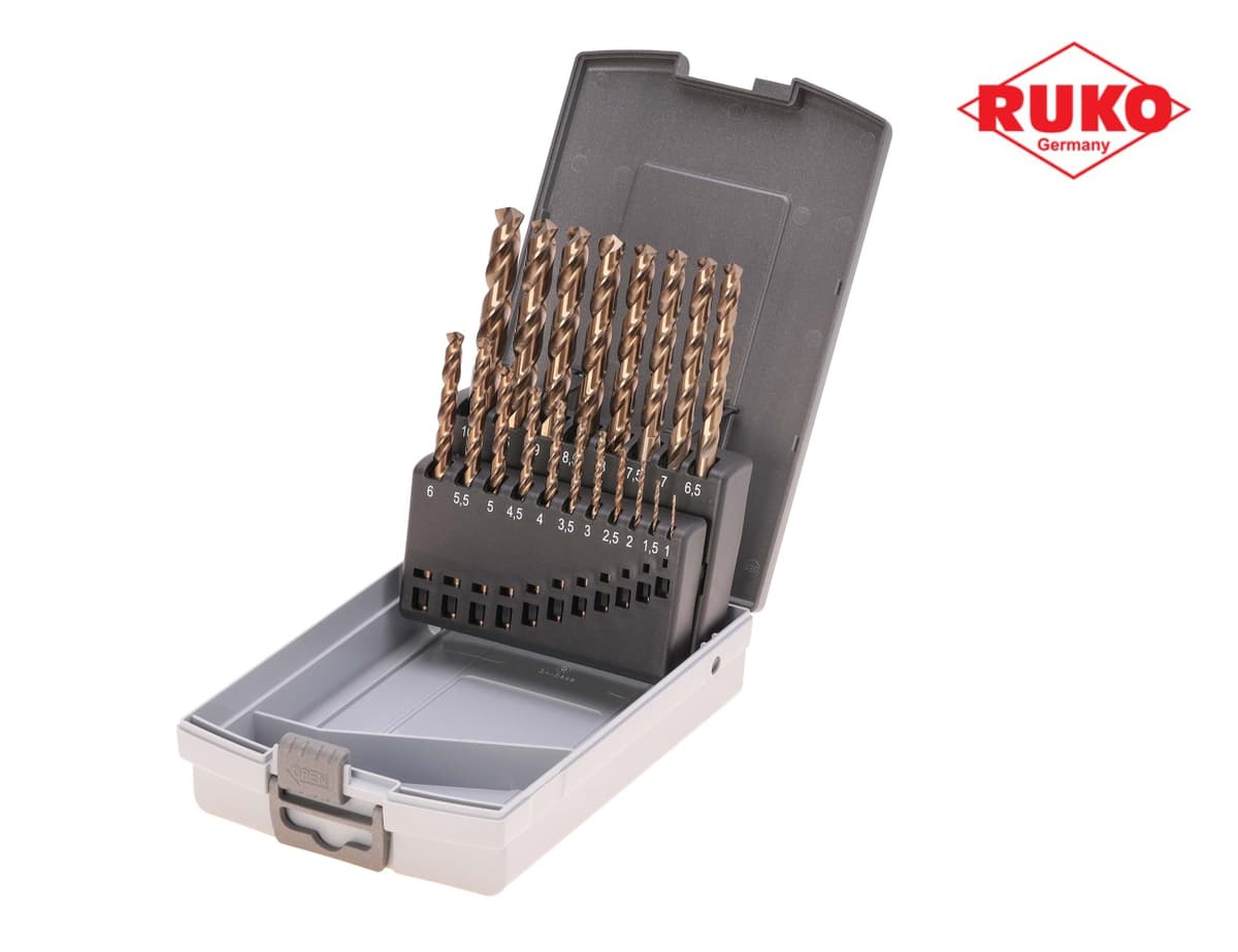 Набор сверл RUKO HSSE-Co5 130° DIN338 1,0-10,0 мм 19 шт 215214RO