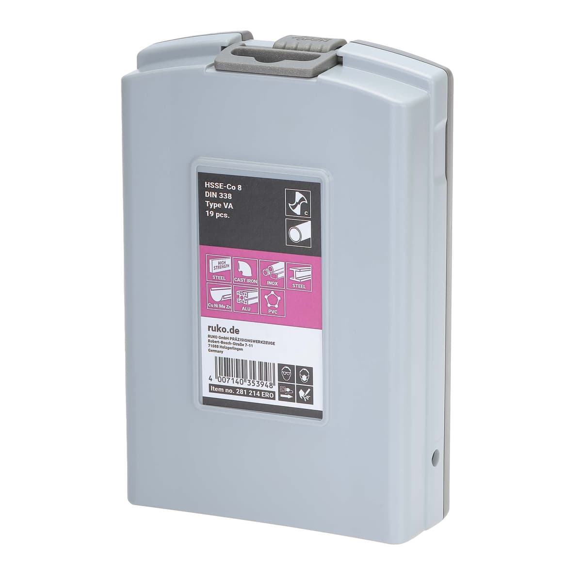 Набор сверл RUKO HSSE-Co8 VA 130° DIN338 1,0-10,0 мм 19 шт 281214ERO