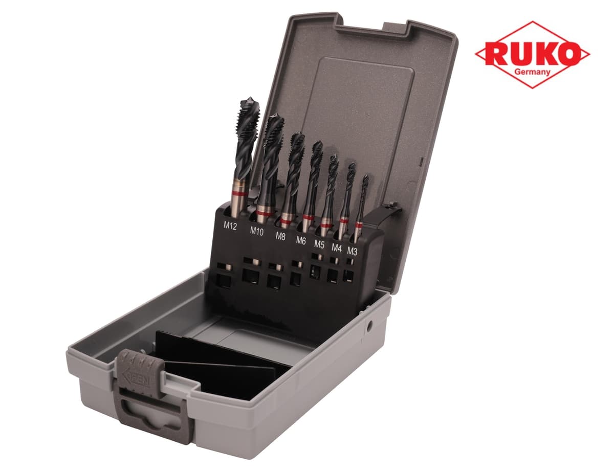 Набор винтовых машинных метчиков RUKO 7 предметов M3-M12 HSSE-TiALN DIN371/376 245069RO
