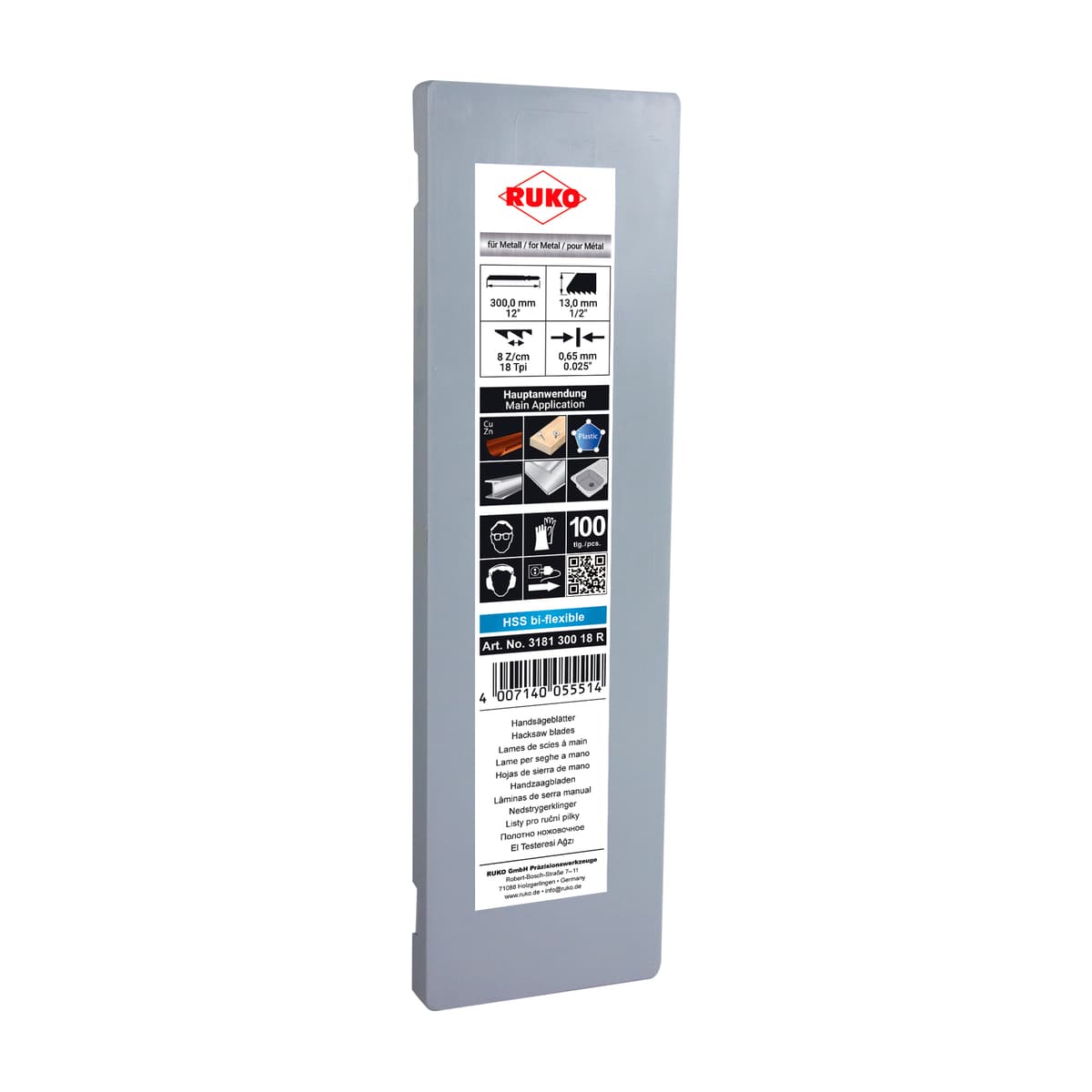 Полотно ножовочное по металлу RUKO Bi-flexble HSS 300 мм 18z 318130018R