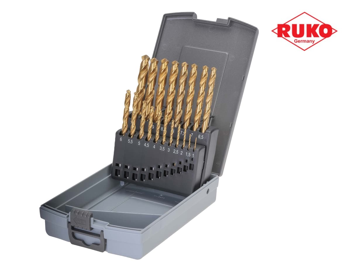 Набор сверл RUKO HSS-G TiN 118° DIN338 1,0-10,0 мм 19 шт 250214TRO