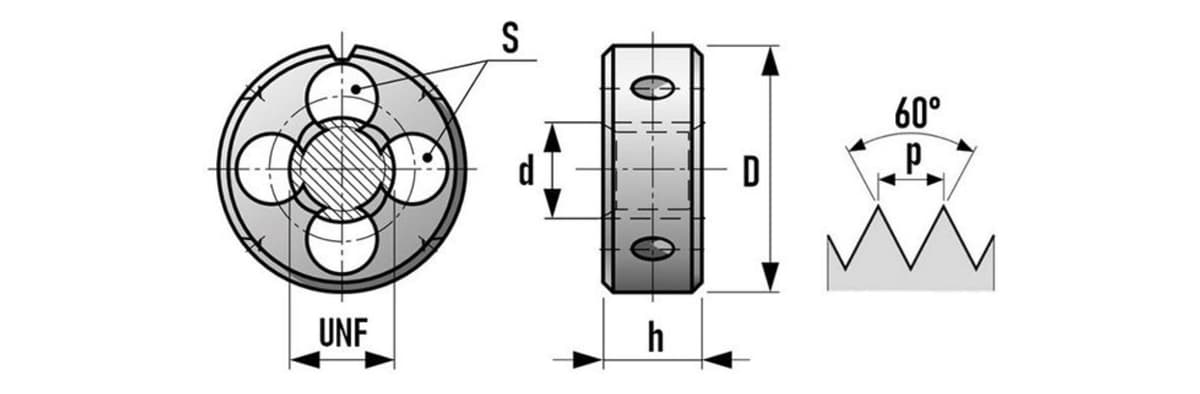 Плашка дюймовая RUKO UNF 1,0"-12 HSS DIN EN 22568 2A 55x16 мм 240010UNF