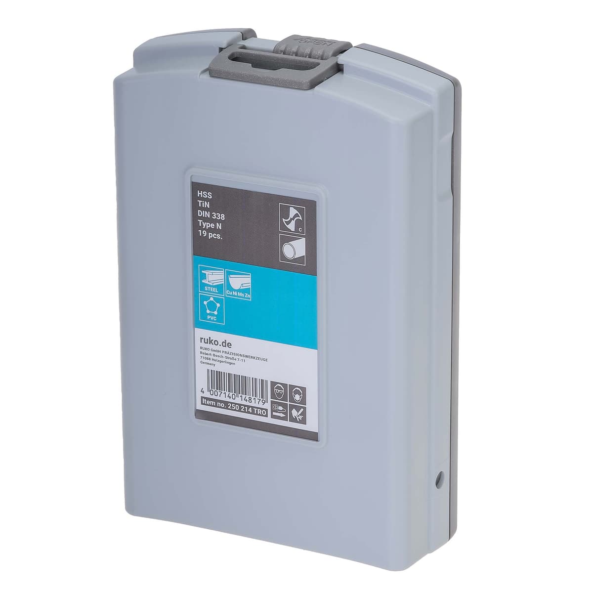 Набор сверл RUKO HSS-G TiN 118° DIN338 1,0-10,0 мм 19 шт 250214TRO